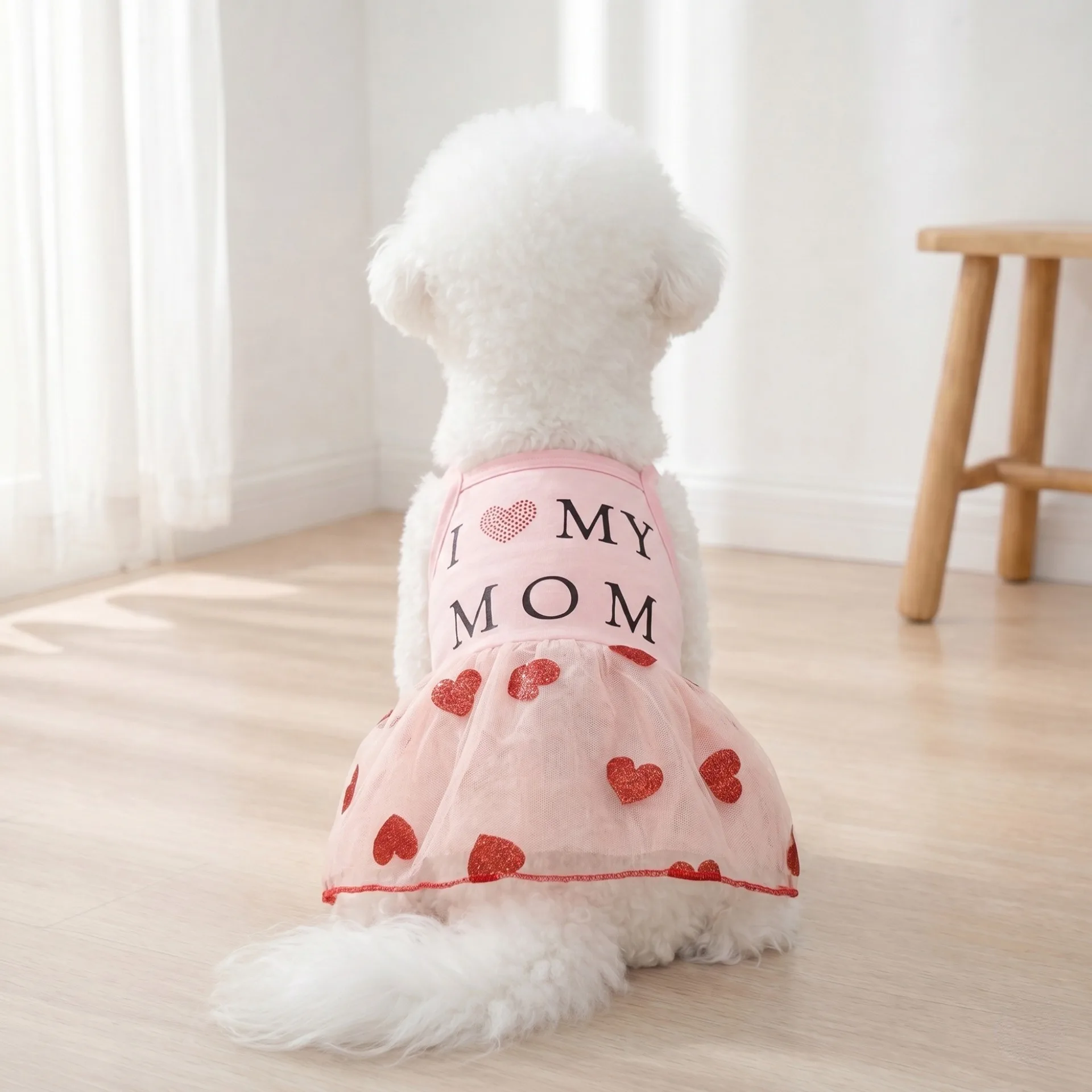 Vêtements pour chiens à imprimé lettres tendance, jupe en maille pour animaux de compagnie, pull mignon pour chat, salopette respirante pour chiot, jupe en forme de cœur pour Yorkshire
