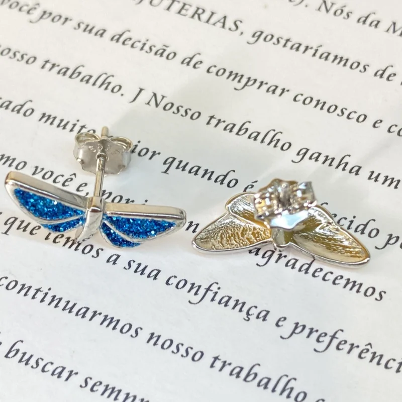 925 Sterling Sliver Earrings Butterfly Stud Earrings Blue Topaz Earring Engagement Earrings for Woman