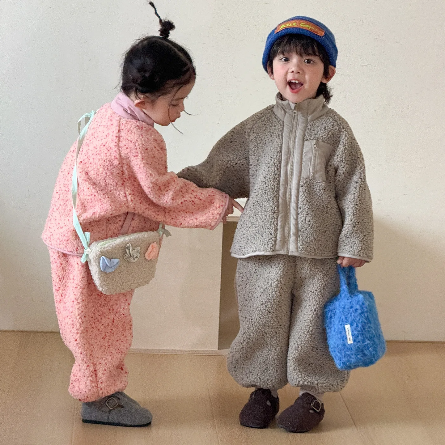 Winter Children Warm Lamb Fleece Clothes Set Boys Girls Coat + Pants 2pcs Suit Plus Velvet Thick Kids Casual Outfits 1-8 Years