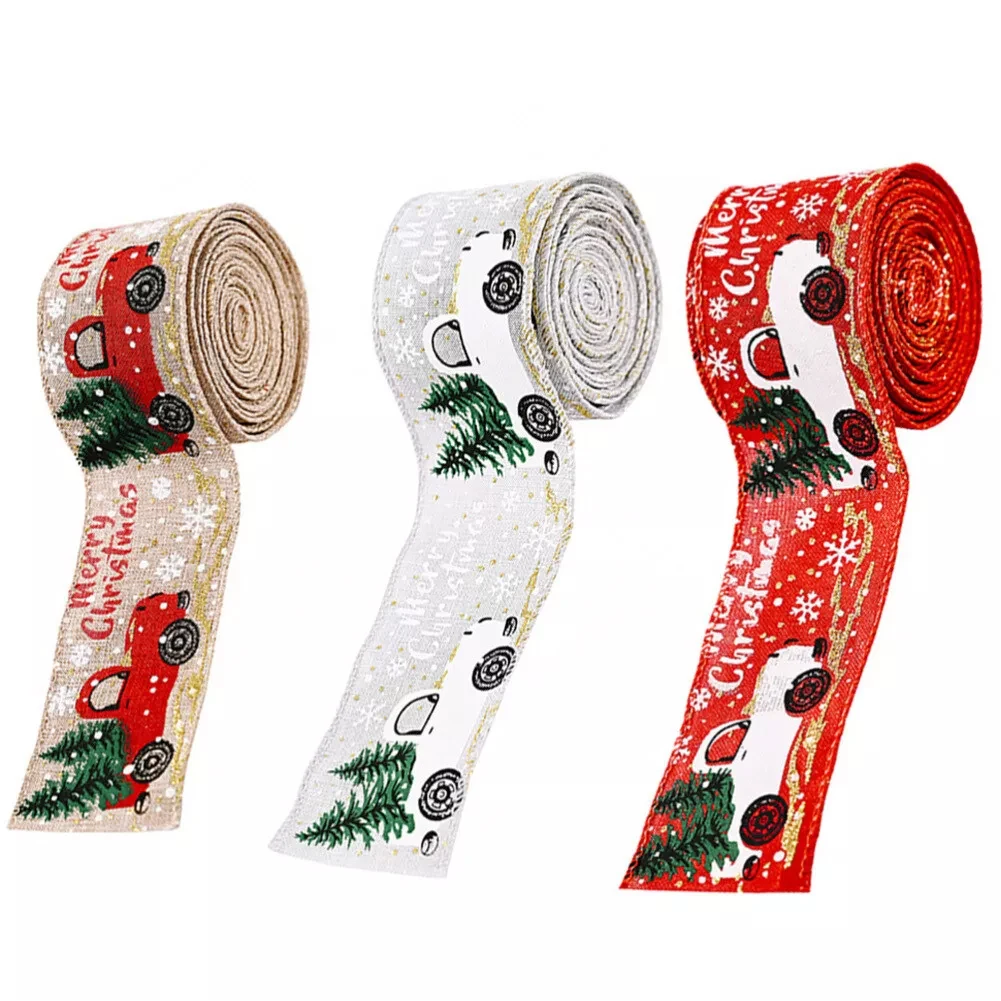 

Set of 3 Christmas Ribbons with Vintage Truck Graphics Perfect for Crafting Wrapping and Creating a Joyful Holiday Atmosphere