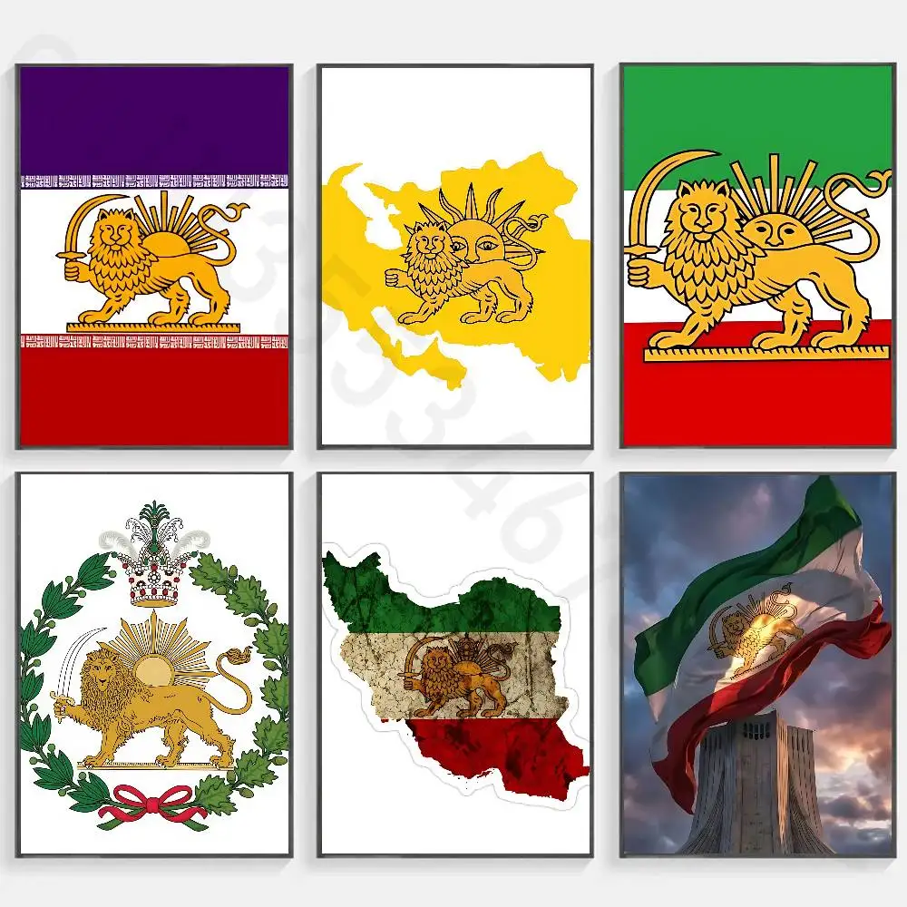 Imperial Coat of Arms of Iran  Poster Fancy Poster Wall Sticker for Living Room Bar Vintage Decorative Painting
