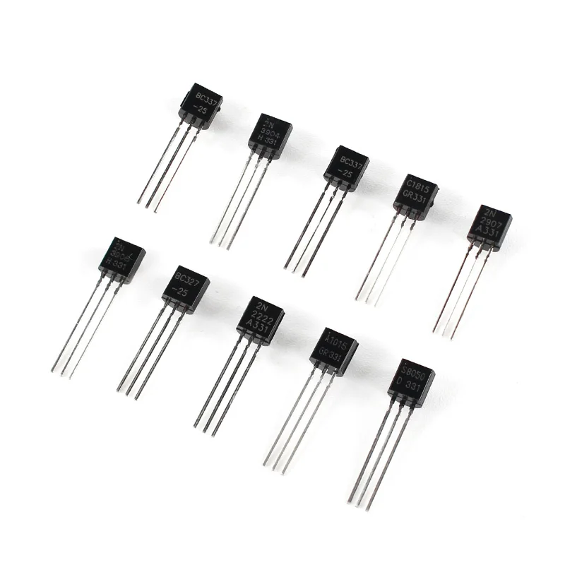 100pcs/set  Assorted Kit of TO-92 Transistors: NPN and PNP, 10 Values: BC337 BC327 2N2222 2N2907 2N3906 S8050 S8550 A1015 C1815