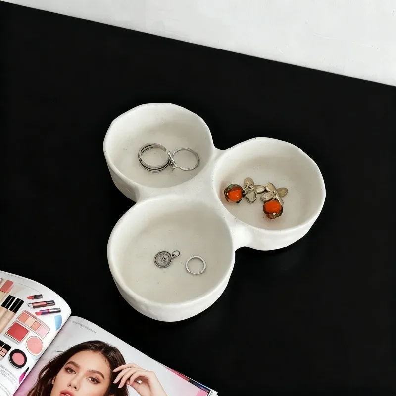 Nordic Style Multi-Section Ceramic Dish, Compartmentalized Jewelry & Snack Tray for Home, Minimalist Entryway Vanity Organizer