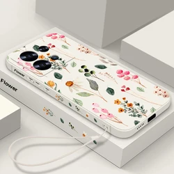 Luxury Flower Print Lanyard Case For Xiaomi Redmi Note 14 13 Pro 5G 11 10 11s 12 Mi 11 Lite 5G NE Poco F6 X6 11T 13T Pro Cover