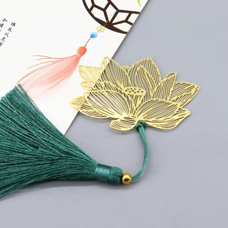 Kawaii Lotus Brass Bookmark Bookclip Tab Alloy Art Bookmark Pendant Accessories Escolar Papelaria Office School Stationery