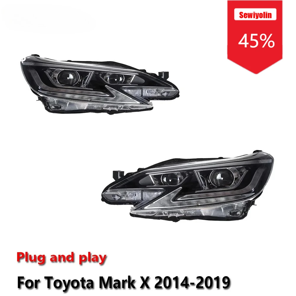 

Автомобильные светодиодные фары Sewiyolin в сборе для Toyota Mark X 2014-2019, противотуманные фары DRL, стоп-сигнал поворота, Plug and Play