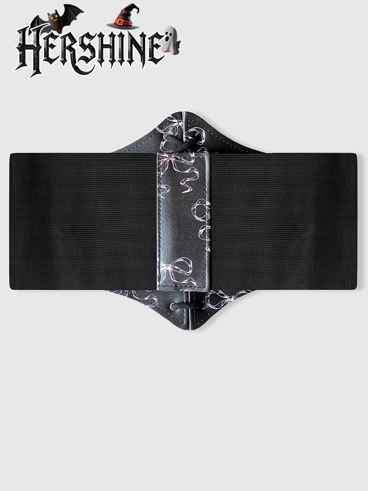 HERSHINE 1 piece of women's pink bow print hexagonal waistband Gothic dark punk rock hip-hop costume accessory Halloween accesso