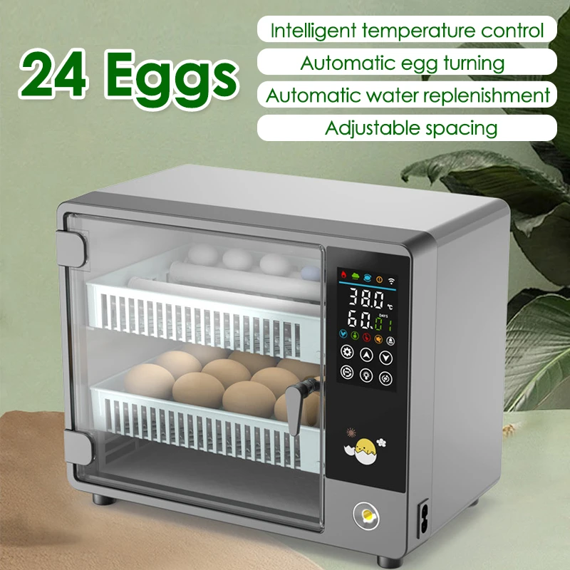 24 Eggs Fully Automatic Turning Hatchery Incubator Touch Temperature Control Egg Brooder Machine for Chicken Duck Quail Birds