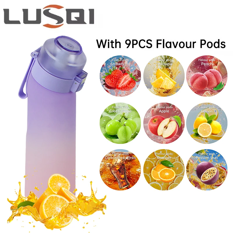 LUSQI 650ML Air Flavored Water Bottle With 9 Flavor Pods Fashion Christmas Gifts For Camping Sports Activities