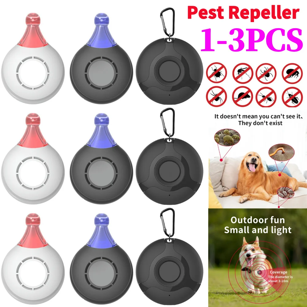 1-3Pcs USB Rechargeable Ultrasonic Pest Reject Flea Tick Lice Repeller Collars Mountaineering Buckle Portable For Cat Dog Pet