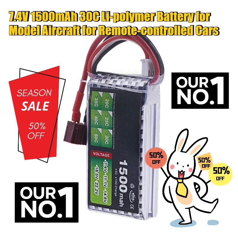 

7.4V 1500mAh 30C Li-polymer Battery for Model Aircraft for Remote-controlled Cars