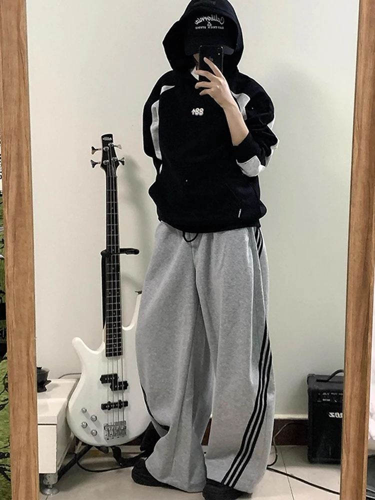 

Мужские спортивные штаны в полоску в американском стиле High Street, свободные широкие брюки, повседневные длинные брюки Spor, осенний дизайн, прямые брюки