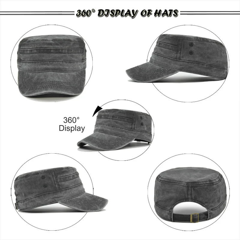 Hat Men Fishing Retro Do Old Wash Jeans Big Head Bib Flat Top Hat Outdoor Casual Tie-In Female Cap Trend European And N Style
