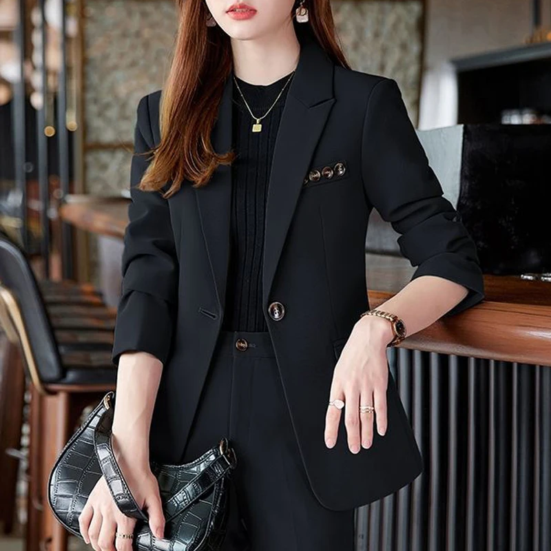 New Spring Autumn Office Lady Elegant Fashion Business Casual Blazer Jacket Women Solid Long Sleeve Slim Single Button Suit Coat