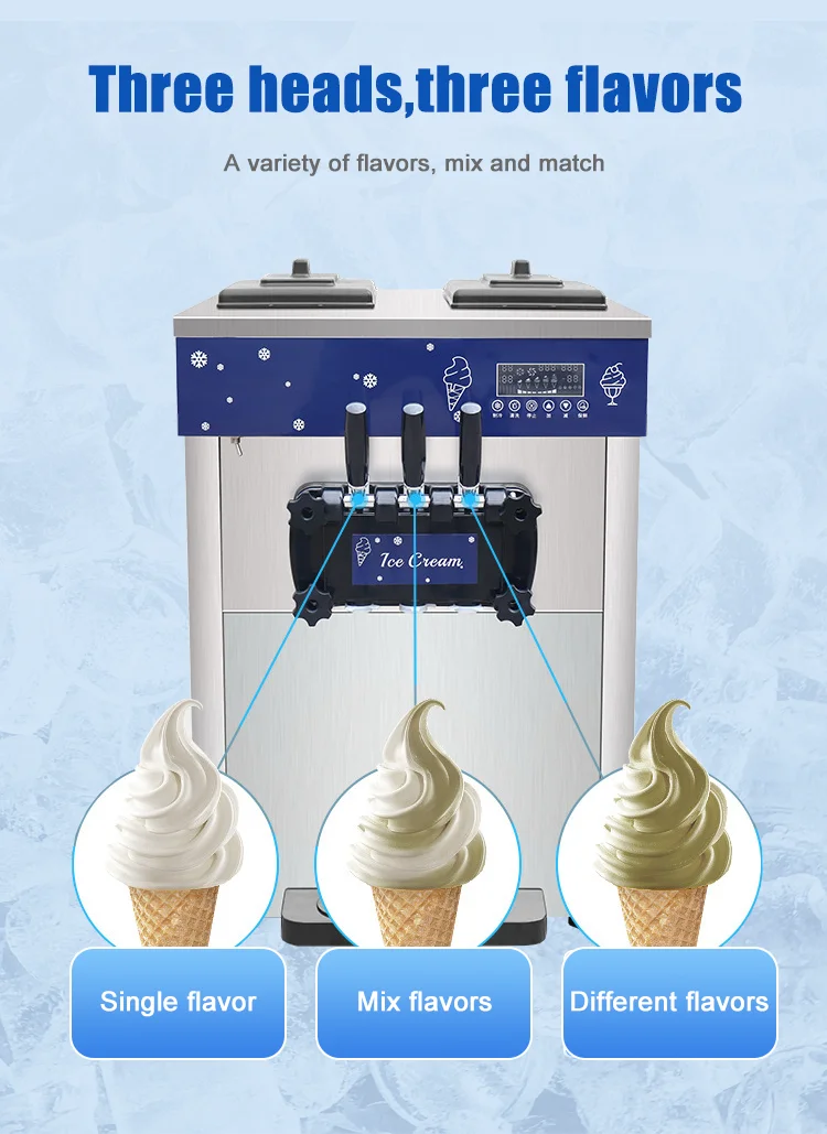 High Quality 3 Flavor Commercial Electric Soft Ice Cream Machine Stainless Steel Automatic Function Energy Efficiency