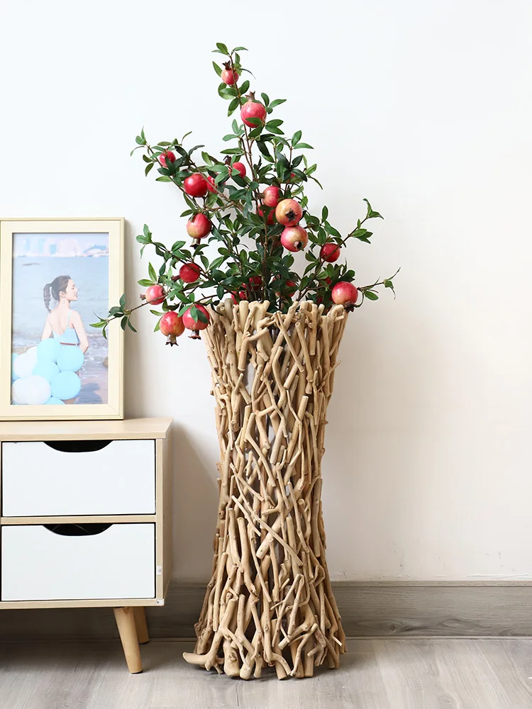 Simple Wooden Large Vase Decoration Living Room Flower Arrangement Creative Nordic Floor Flowers Flower Device Decoration