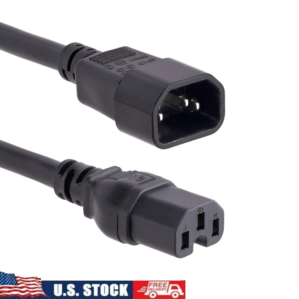 

10ft Heavy Duty Extension Cord C14 to C15 14AWG Power Cable 15A 125V UL Listed Data Centers Server Applications