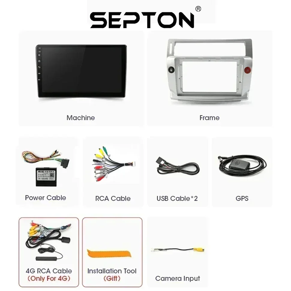 SEPTON Android Autoradio per Citroen C4 C-Triomphe C-Quatre 2004- 2011 Multimedia Viedo Player GPS CarPlay 2Din Unità principale