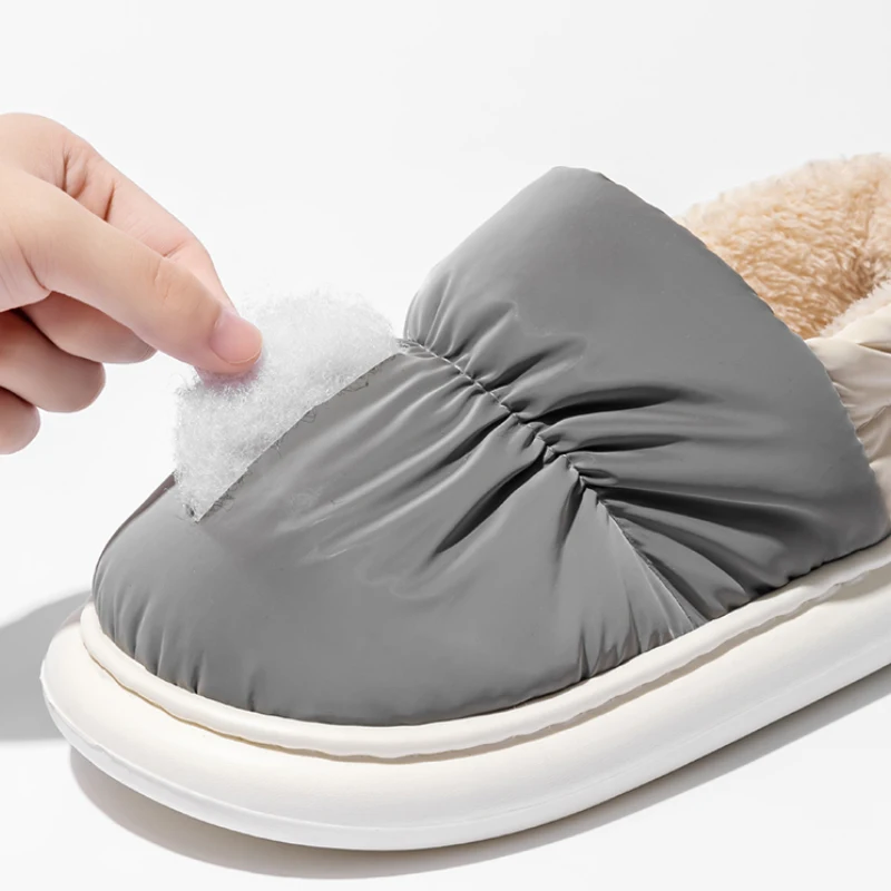 Waterproof Upper Men's Winter Plush Fleece Lined Slippers Thick Sole Indoor Shoes with Non-Slip Heel for Home and Outdoor Use image 4