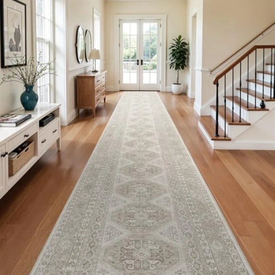 

3x20 Runner Rug Kitchen Washable:Oriental Indoor Hallway Runners with Non Slip Backing Floor Mat for Entryway Door Low Pile Thi