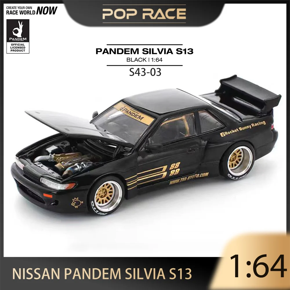 

POP RACE 1:64 S43-03 Nissan PANDEM SILVIA S13 MOONTECH, черная литая модель автомобиля из сплава, коллекционный подарок, отправка сейчас