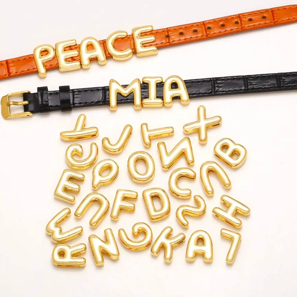 Pulseras con nombre DIY con letras de A-Z chapadas en oro para mujer, cinturón de cuero genuino colorido, pulseras con iniciales, joyería de cobre brtg78