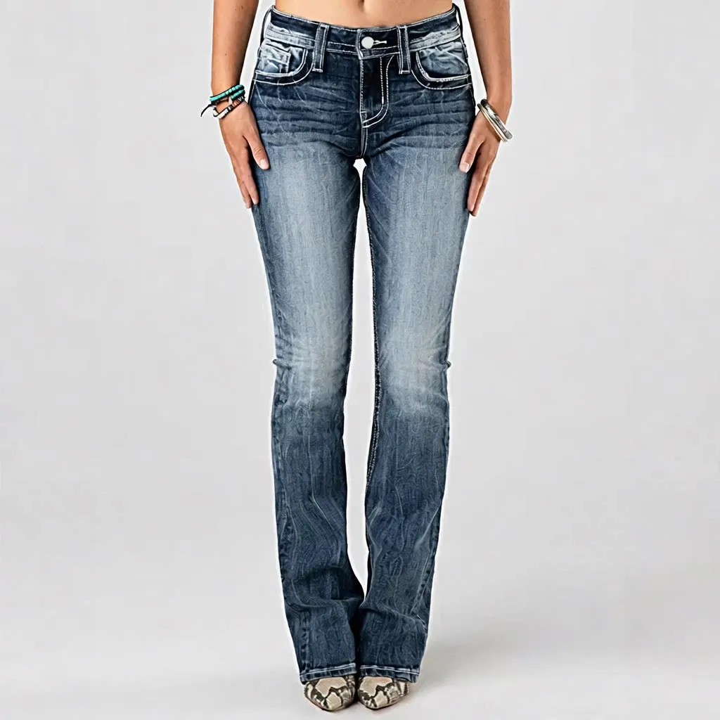 Embroidered High Waisted Elastic Washed Denim Jeans Women's Summer Casual Slim Fit Blue Jeans High Waist Stretch Denim Pants