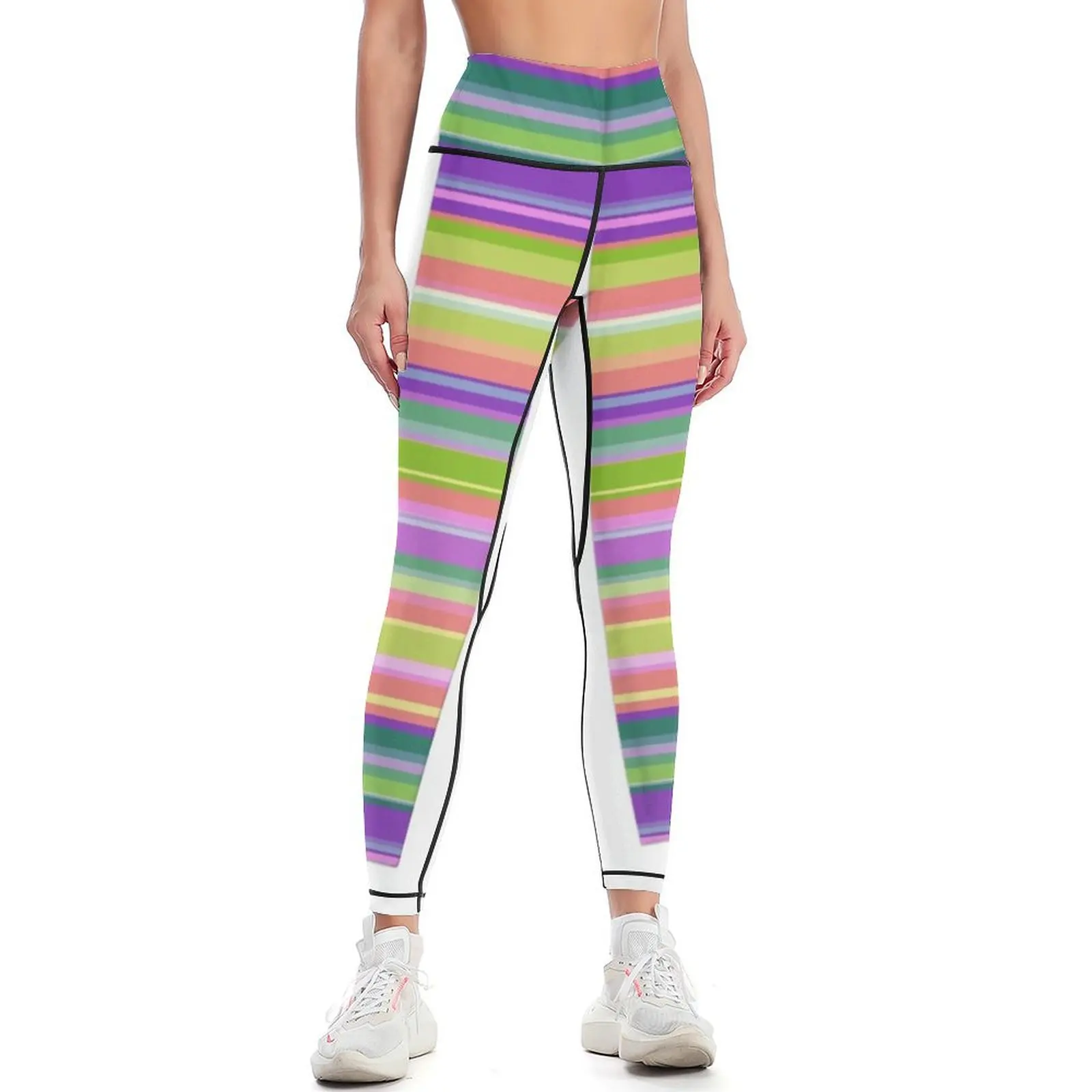 Motivo a righe. Strisce orizzontali luminose. Leggings attillati Leggings da donna a vita alta da donna