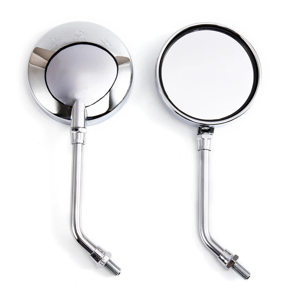 

Silver Chrome Motorcycle Scooter Mirrors Universal Motorbike Rear View Mirror 10mm Thread Retro Black Round Oval Convex Mirrors