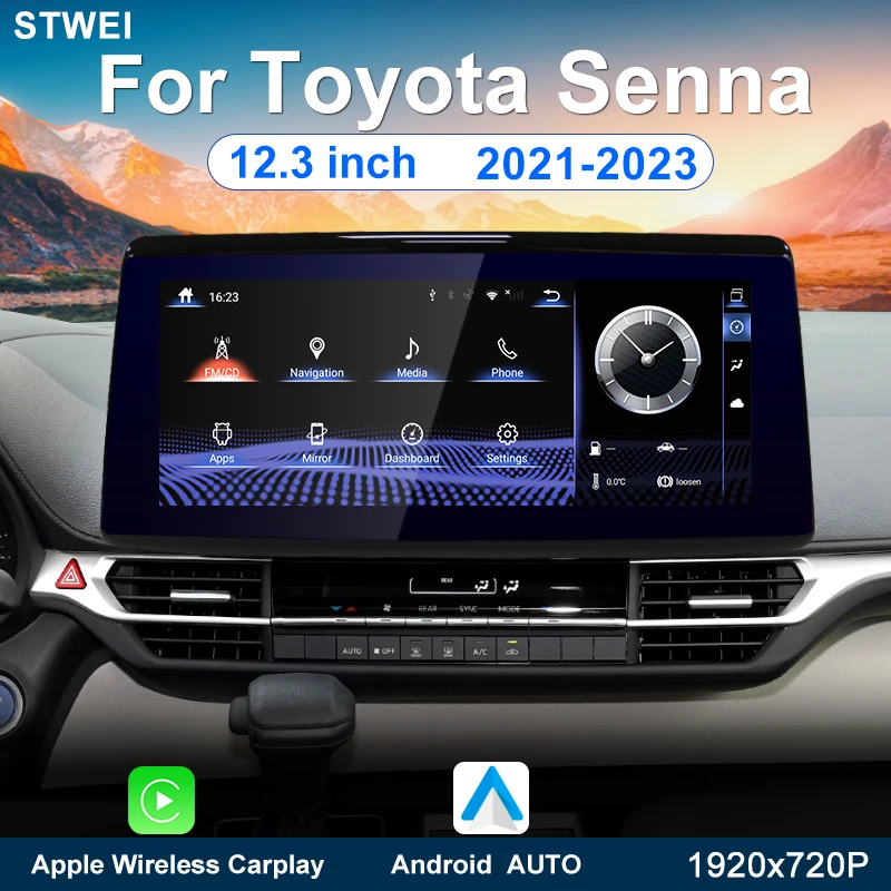 For Toyota Senna 2021-2023 12.3-inch Android 13.0 car radio, multimedia player stereo Blu ray screen GPS navigation Carplay