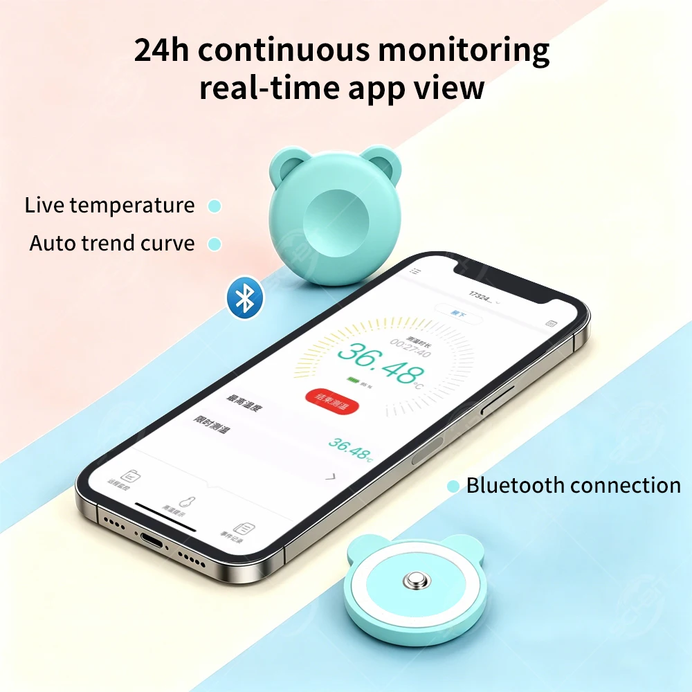 ウェアラブル連続体温計-24-時間ワイヤレス温度モニタースマート発熱アラーム体温計パッチ医療グレード幼児子供用