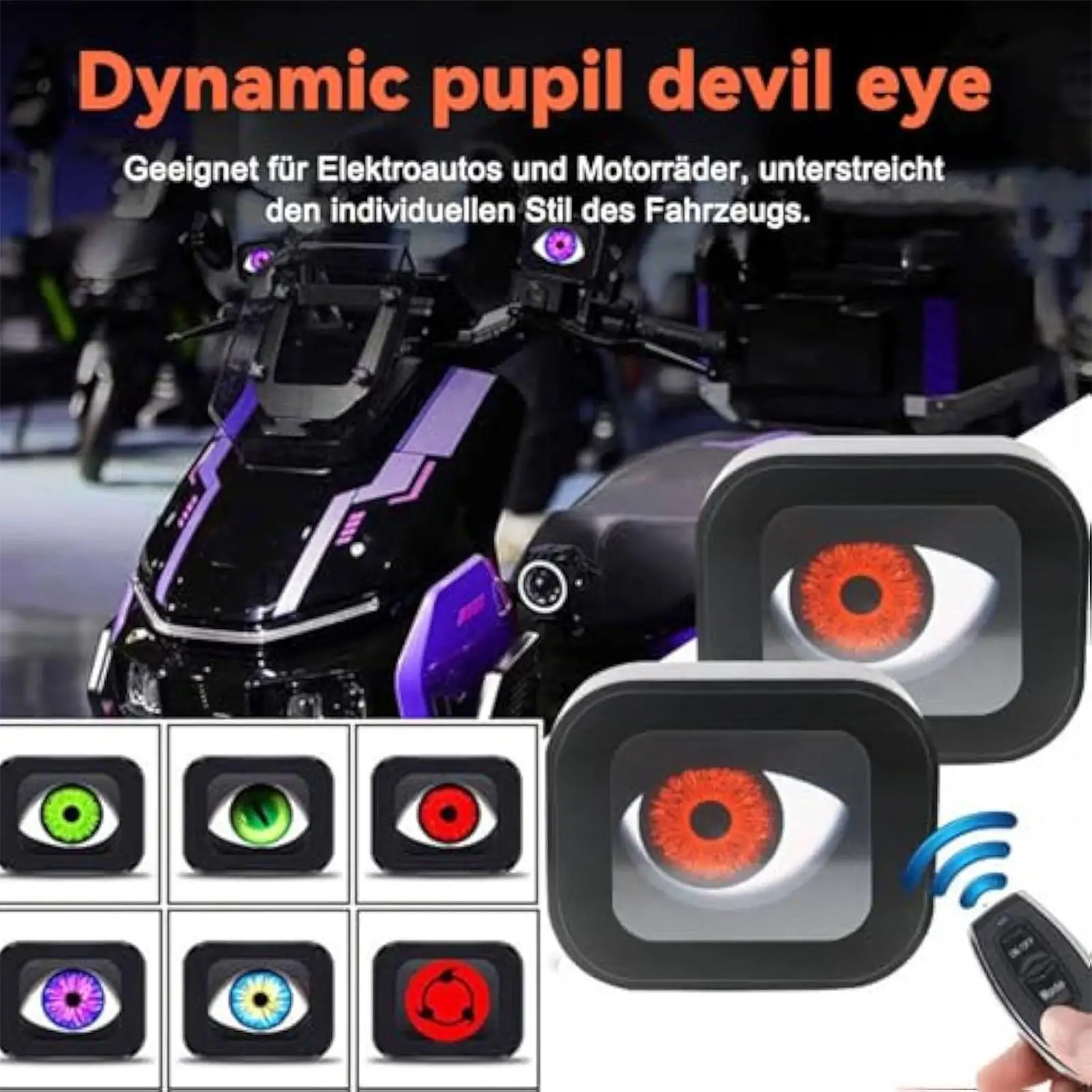 

12-36V Motorcycle LED Eye Lights Waterproof Animated Remote Control Headlight Safety Electric Bicycles Golf Cart Powersports