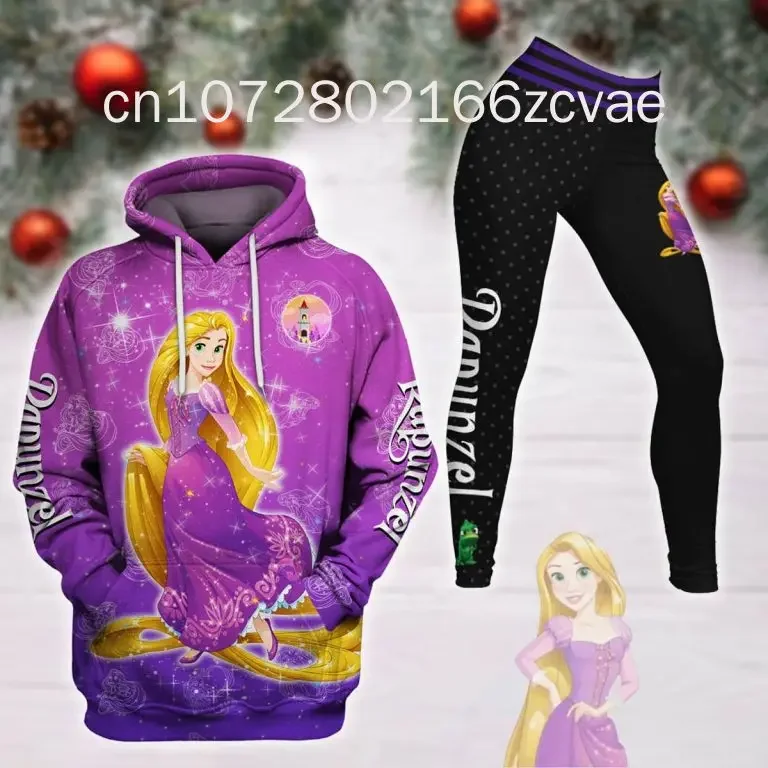 Disney Tangled Rapunzel 3D Women's Hoodie Leggings Set High Waist Yoga Pants Set Disney Yoga Leggings Hoodie Fashion Sports Suit