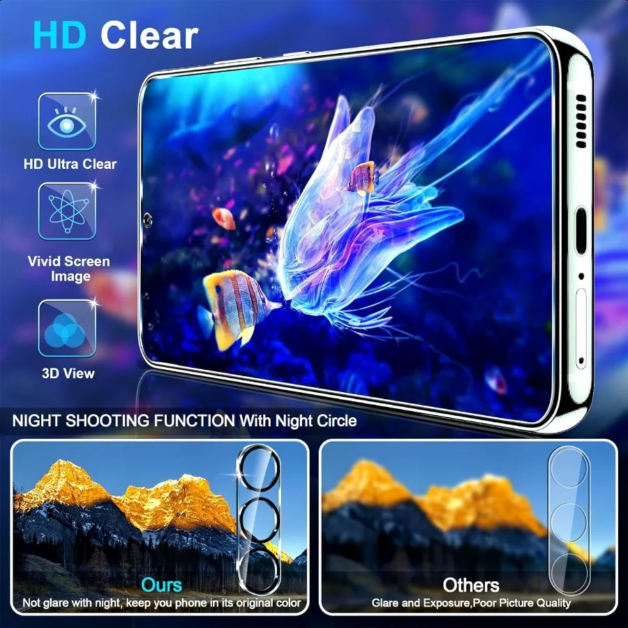 3 عبوات من واقي الشاشة الزجاجي لهاتف Samsung Galaxy S25 Plus [6.7 بوصة] + 3 عبوات من واقي عدسة الكاميرا 9H من الزجاج المقسى