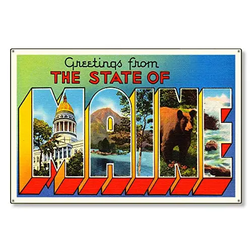 Blechposter State of Maine Travel Home Living Decor Wandkunst Poster Metallblechschild Wanddekoration Man Cave Bar
