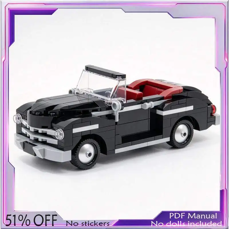 278PCS 1940s Retro Classic Convertible Vintage Scale Model Car Custom Building Blocks DIY Assembly Toy Collection Display Gift