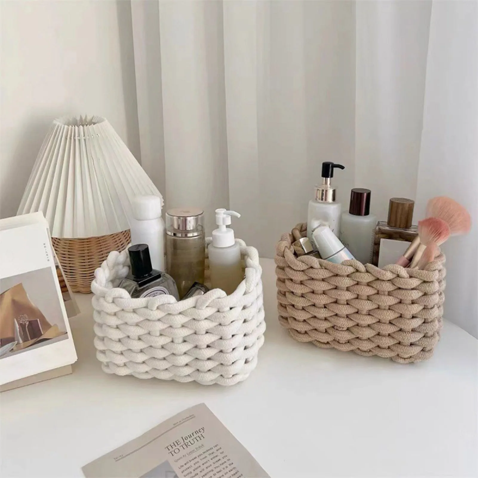 Handmade Cotton Organizer Basket Eco-Friendly Material Closet Rack Baskets for Home Bathroom Accessories