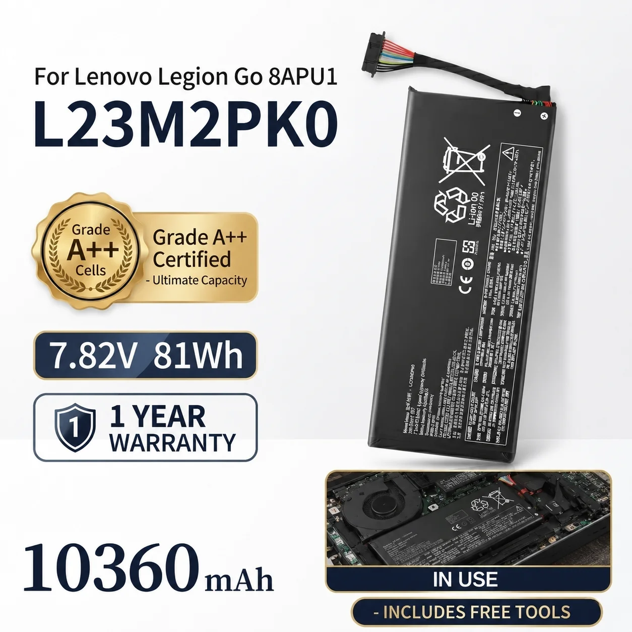 L23M2PK0 New 81Wh 10360mAh Battery L23B2PK0 for Lenovo Legion Go 8APU1 Handheld Gaming PC 83E10000US High Capacity Replacement