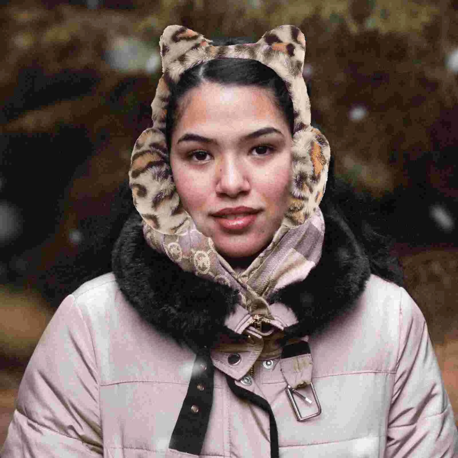 Calentador de felpa con estampado de leopardo para mujer y niña, bonito, agradable a la piel, para invierno