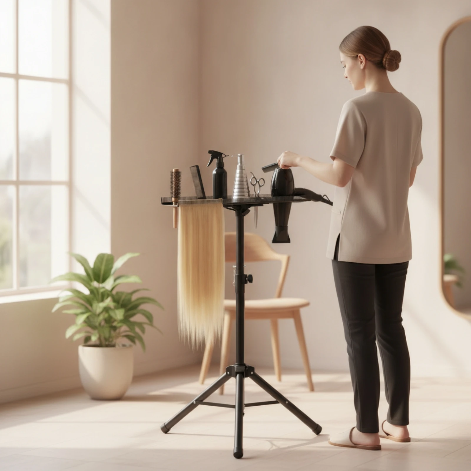 Support de tressage avec trépied, support robuste pour extensions de cheveux, trépied portable, poste de travail de salon stable pour tresseurs