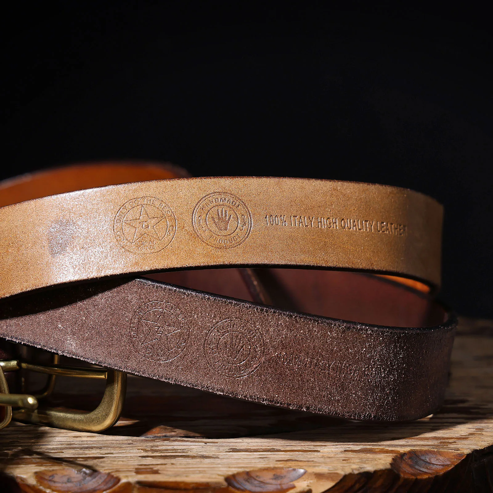 S.WORKER Klassischer dicker Herrengürtel aus echtem Leder, Messing-Dornschließe, vollnarbiges Rindsleder, Vintage-Freizeitgürtel für Jeans, mit Geschenkbox – Detail 10