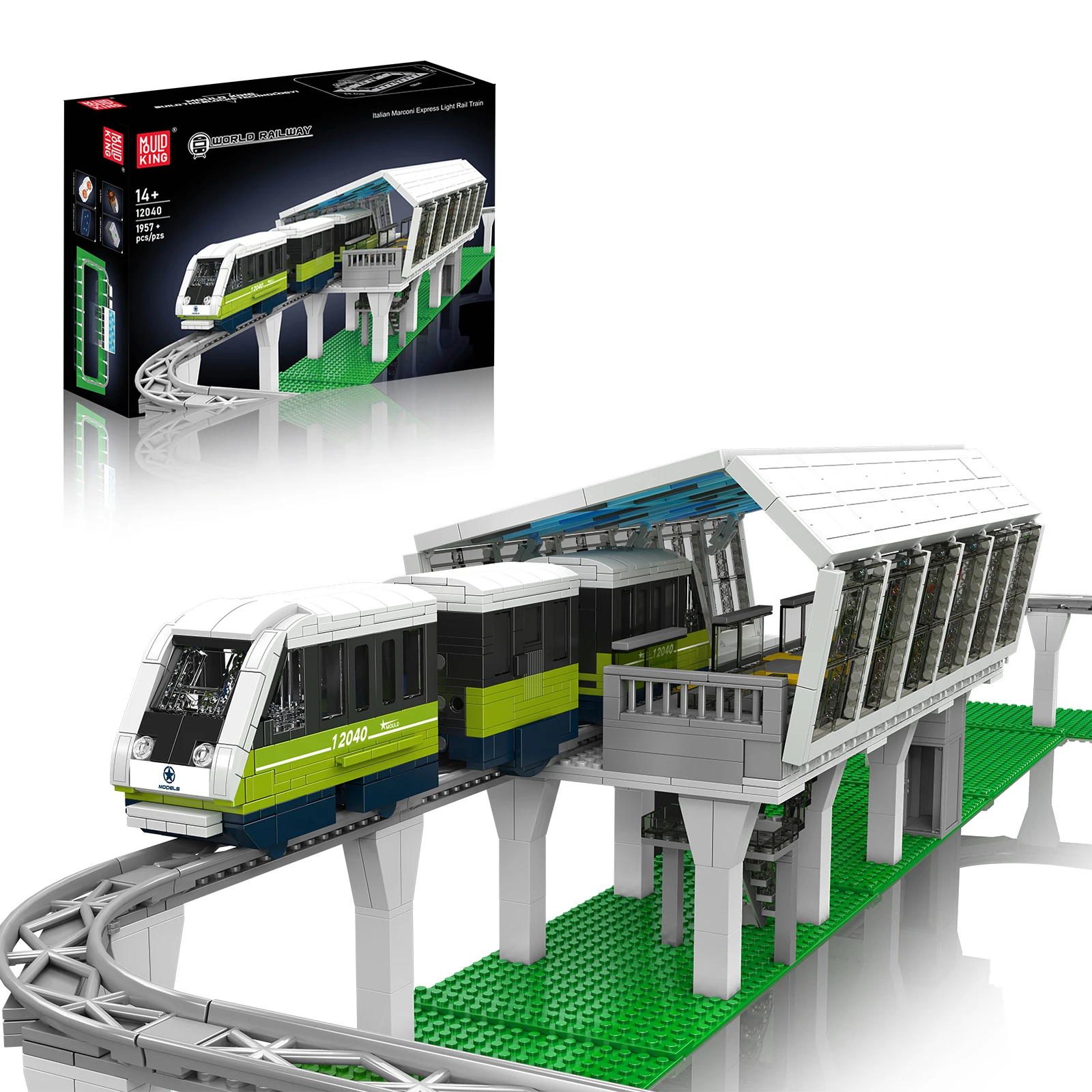 

MOLD KING итальянский комплект поезда Monorail, 1957 шт., радиоуправляемая высокоскоростная модель железной дороги с функциями мощности, креативный подарок для взрослых и детей