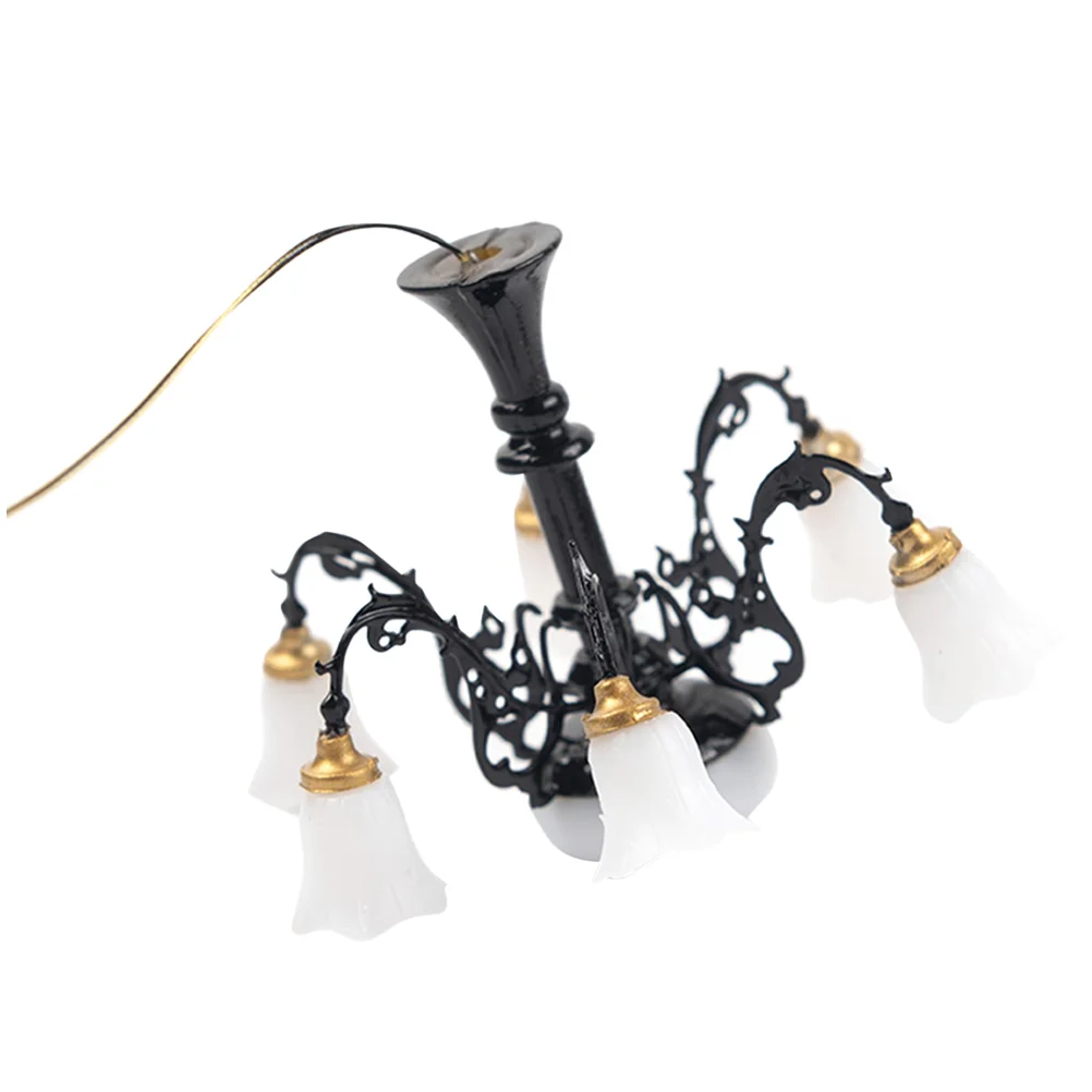 Model Chandelier Ornament Pendant Mini Miniature Lighting Decorate House Adornment Metal