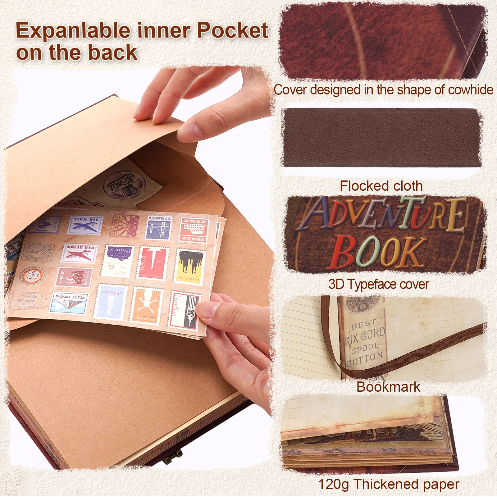 36Pages Small Photo Album Vertical  Scrapbook Our/MY Adventure Book DIY Retro Kraft Paper Photo Album Anniversary Wedding Memory