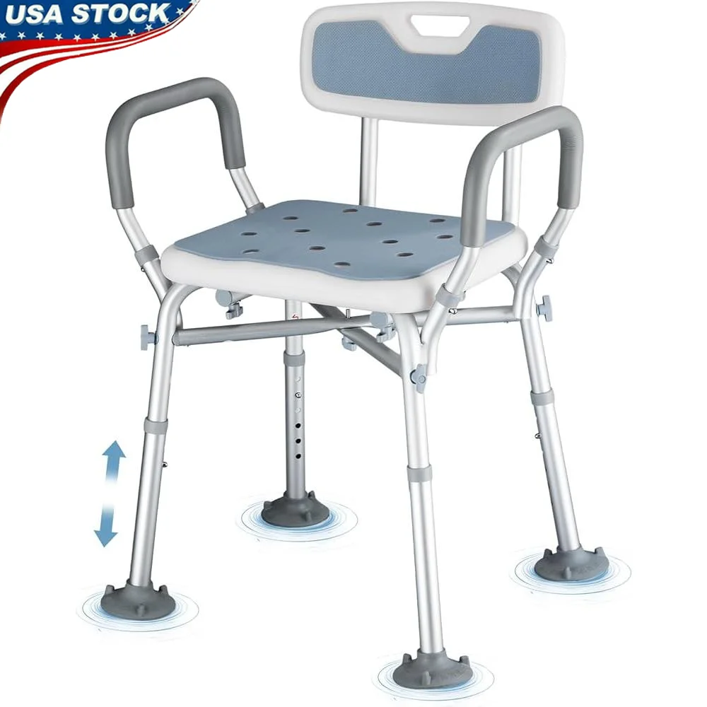 

Heavy Duty Shower Chair with Arms and Back Adjustable 6 Heights 550lbs Capacity Safety Comfort Non Slip Ideal Elderly Disabled