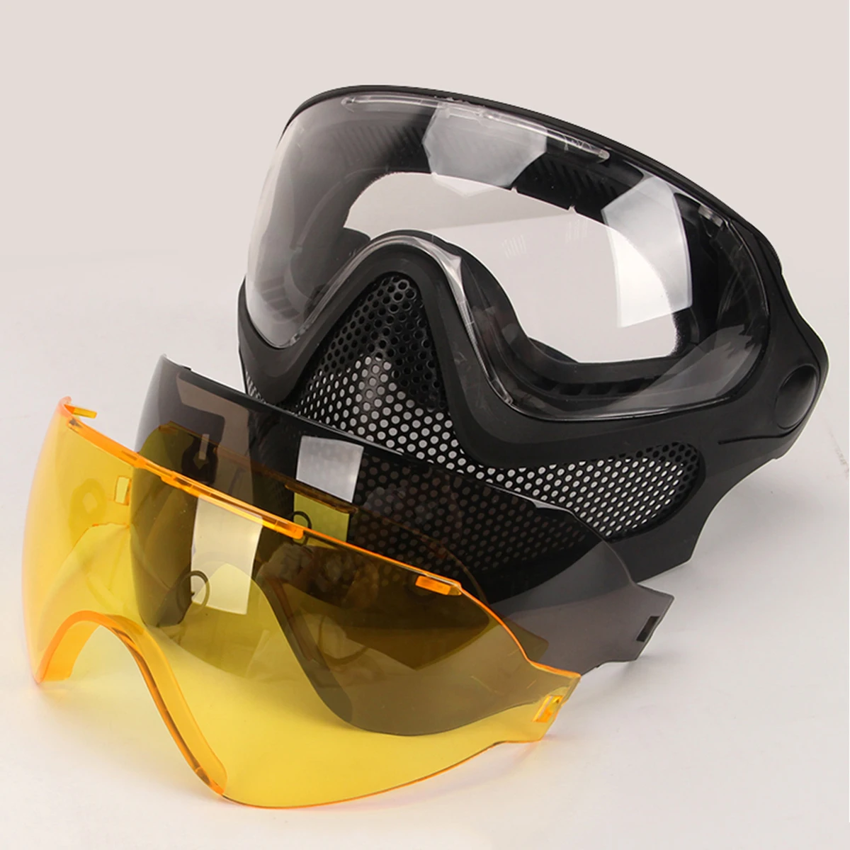 Tactical Protective Mask with Two Lenses, Airsoft Paintball CS Full Face Anti-Fog Riot-Proof Breathable Wire Mesh Hunting Mask