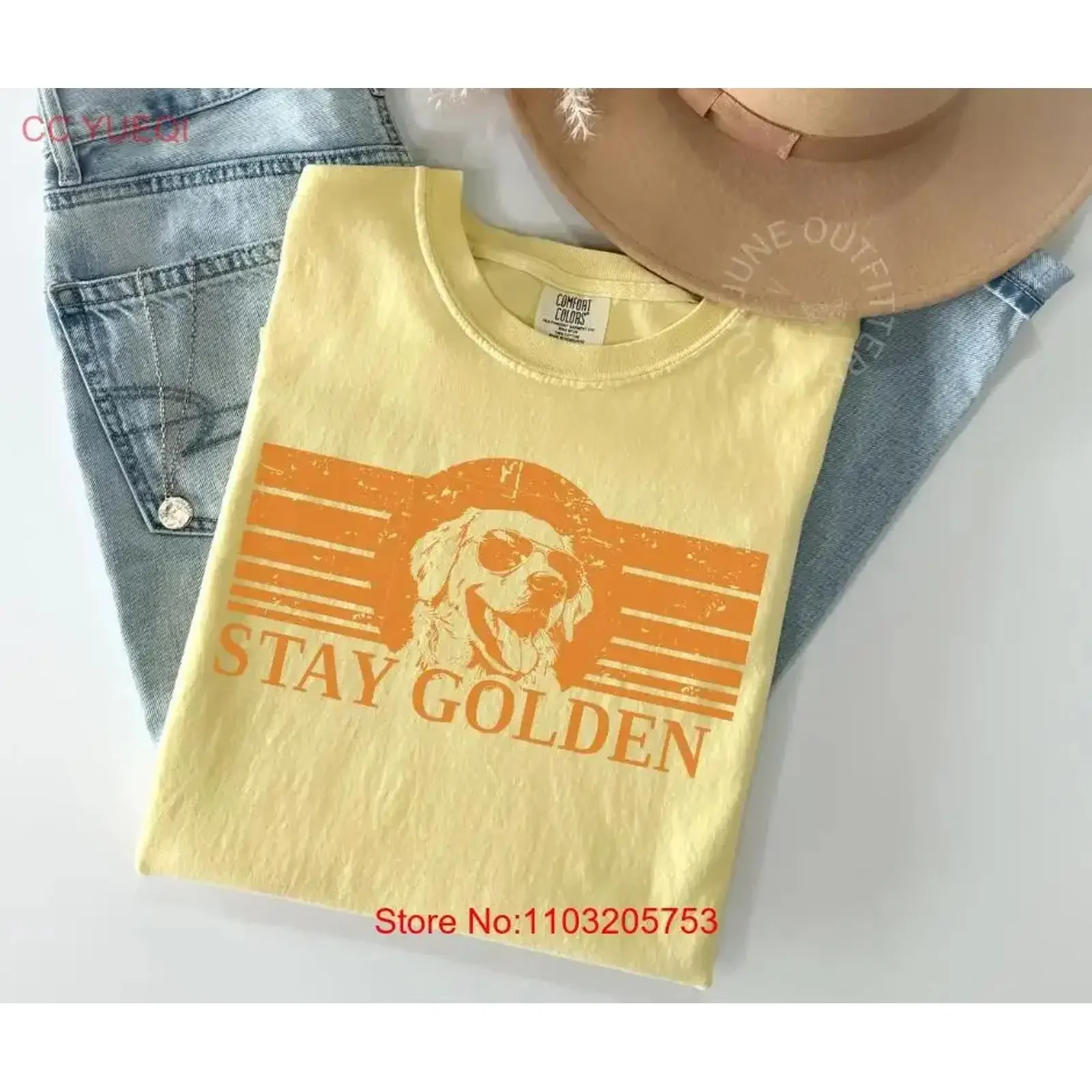 

STAY GOLDEN RETRO TEE TRENDY DOG LOVER RETRIEVER HIPPIE vintage Washed Breathable Soft streetwear Comfortable Stylish Stretched