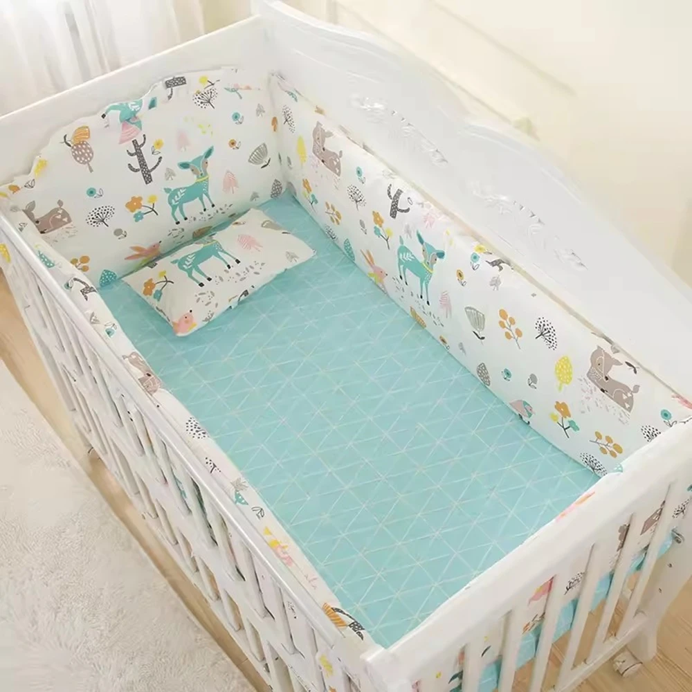 6 Stück Kinder bett Baby Bettwäsche Set Baumwolle Babybett Bettwäsche Kinder bett Stoßstange Bettlaken Babybett Set enthalten (4 Stoßstangen Laken Kissen)