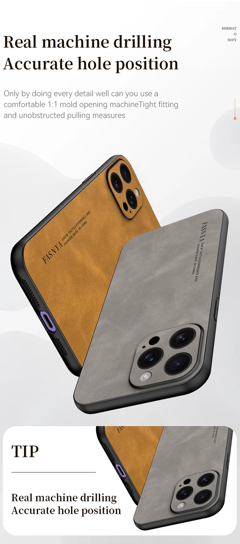 Luxuriöse Schaffell-Leder-Handyhülle für iPhone 17, 16, 15, 14, 13, 12, 11, Pro Max Plus XS mit Kameraobjektivschutz, matte Rückseite – Detail 10