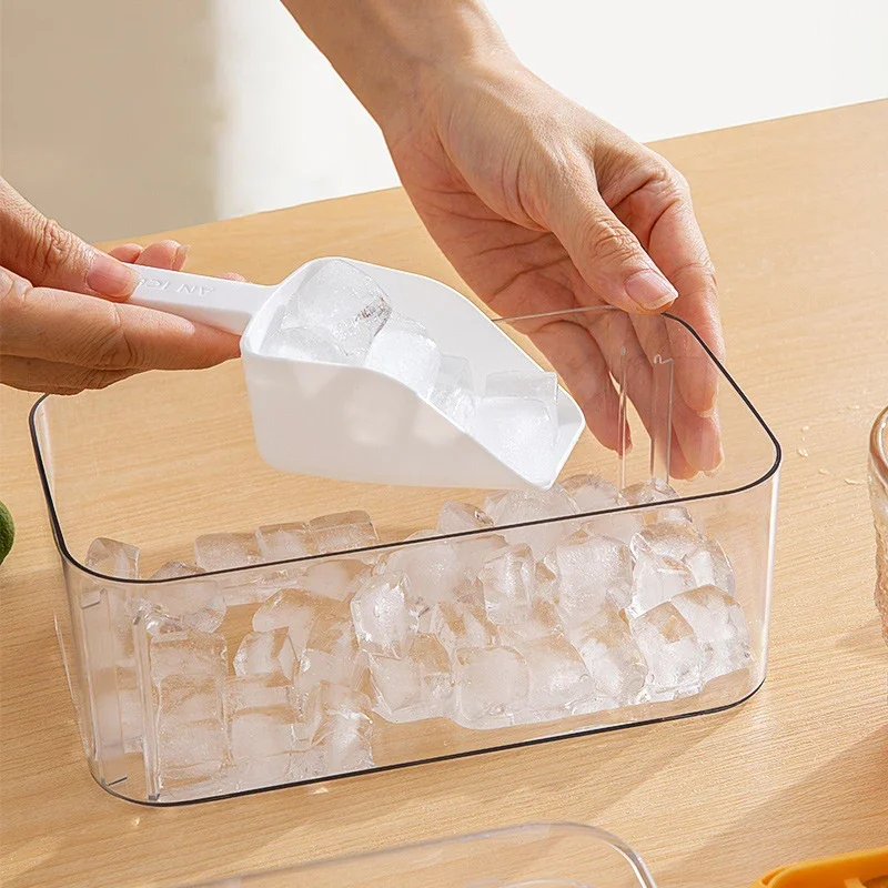 Silicone Ice Cube Tray Mould 28Grid One-button Press-type Easy Release Ice Box with Lid Shovel Storage Box Whiskey Cocktail Tool